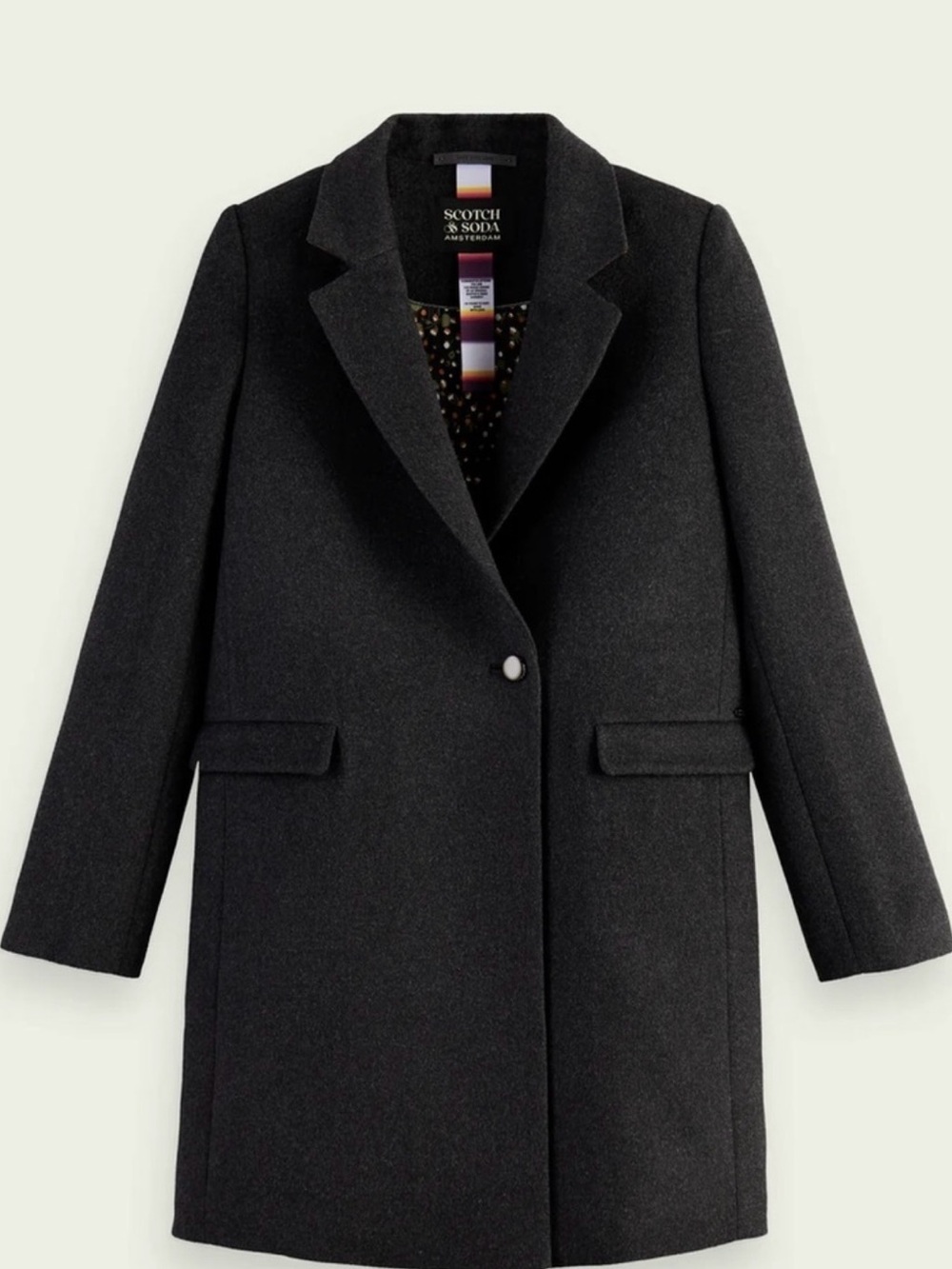 Scotch & Soda Black Single-Button Wool-Blend Pea Coat NWT